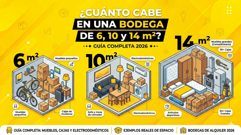 ¿Cuánto cabe en una bodega de 6, 10 y 14 m²? Guía con ejemplos reales 2026
